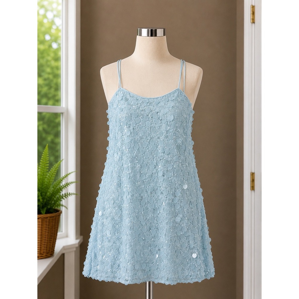 A New Day Light Blue Sequin Mini Dress Size Medium Shift Party Festival New Tags
